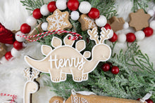 Load image into Gallery viewer, Personalized Gingerbread Dinosaur Ornament | Custom Name Kids Ornament | Baby’s First Christmas Gift
