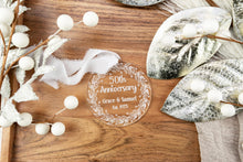 Load image into Gallery viewer, Personalized 50th Anniversary Ornament | Engraved Acrylic Anniversary Gift | Custom Wedding Keepsake | Golden Anniversary Gift for Parents
