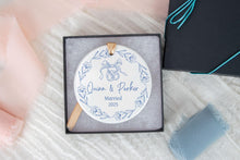 Load image into Gallery viewer, Personalized Chinoiserie Wedding Ornament, Blue Toile Married Ornament, Wedding Gift for Couple, Christmas Gift for Newlyweds
