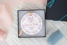 Load image into Gallery viewer, Chinoiserie Wedding Ornament | Blue Toile Married Ornament | Personalized Newlywed Ornament | First Christmas Married Keepsake
