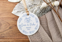 Load image into Gallery viewer, Personalized Chinoiserie Wedding Ornament, Blue Toile Married Ornament, Wedding Gift for Couple, Christmas Gift for Newlyweds
