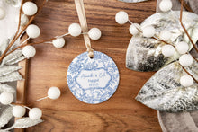 Load image into Gallery viewer, Blue Toile Engagement Ornament | Chinoiserie Engaged Ornament | Personalized Engagement Gift for Couple
