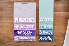 Load image into Gallery viewer, Custom 3D Acrylic Badge Buddy with Charm, Personalized Badge Holder, Gift for Nurse, ID Holder, RN, Nurse, Doctor, Teacher, Technician
