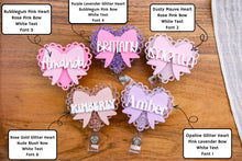 Load image into Gallery viewer, Custom Cute Badge Reel, Personalized Scalloped Heart and Bow Reel, Name Retractable ID Holder, Nurse Badge Reel, Pharmacy, Ultrasound, X-ray
