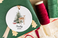 Load image into Gallery viewer, Custom Woodland Fawn Kid's Name Ornament, Christmas Gift for Kids, Ceramic Name Ornament for Grandkids
