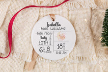 Load image into Gallery viewer, Personalized Birth Stats Ornament for Baby, Gift for New Parents,  Custom Newborn Keepsake
