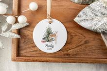 Load image into Gallery viewer, Custom Woodland Fawn Kid's Name Ornament, Christmas Gift for Kids, Ceramic Name Ornament for Grandkids
