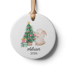 Load image into Gallery viewer, Custom Bunny Kid's Name Ornament, Christmas Gift for Kids, Ceramic Name Ornament for Grandkids
