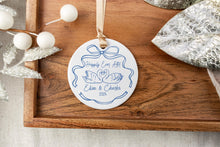 Load image into Gallery viewer, Personalized Blue and White Happily Ever After Swan Wedding Ornament, Newlywed Gift for Couples, First Christmas Married
