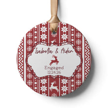 Load image into Gallery viewer, Personalized Reindeer Pattern Engaged Ornament, First Christmas Engaged Couple Gift, Custom Gift for Fiance

