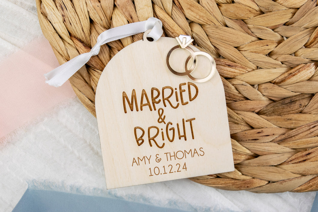 Personalized Married & Bright Wedding Ring Arch Ornament, Wedding Gifts for Couple