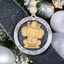 Load image into Gallery viewer, Elephant Baby&#39;s First Christmas Ornament, Custom Name Ornament for Kids, Made For Kids or Babies
