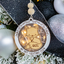 Load image into Gallery viewer, Personalized Fox Baby&#39;s First Christmas Ornament, Custom Name Ornament for Kids, Options for Kids and Babies
