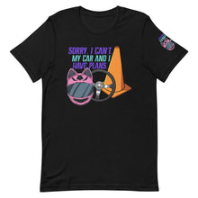 Load image into Gallery viewer, Sorry I Cant My Car and I Have Plans Autocross T-Shirt - Pink Helmet &amp; Purple Writing
