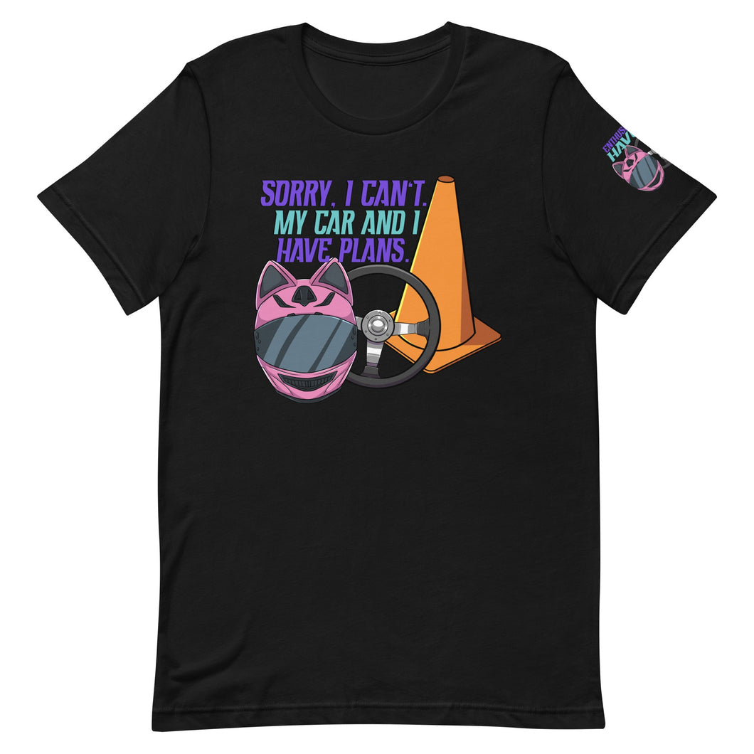 Sorry I Cant My Car and I Have Plans Autocross T-Shirt - Pink Helmet & Purple Writing