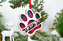 Load image into Gallery viewer, Personalized Buffalo Plaid Pet Paw Ornament
