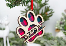 Load image into Gallery viewer, Personalized Buffalo Plaid Pet Paw Ornament
