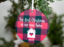 Load image into Gallery viewer, Buffalo Plaid Our First Christmas In Our New Home Ornament
