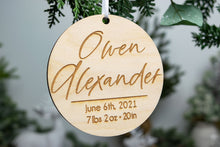 Load image into Gallery viewer, Personalized Engraved Baby Name and Birth Stats Ornament - Birth Announcement Ornament
