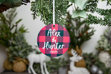 Load image into Gallery viewer, Red Buffalo Plaid Personalized Ornament for Couples

