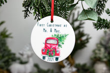 Load image into Gallery viewer, First Christmas as Mr and Mrs Red Christmas Truck Ornament 2021
