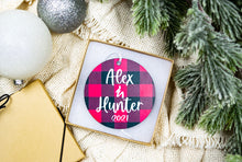 Load image into Gallery viewer, Red Buffalo Plaid Personalized Ornament for Couples
