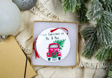 Load image into Gallery viewer, First Christmas as Mr and Mrs Red Christmas Truck Ornament 2021
