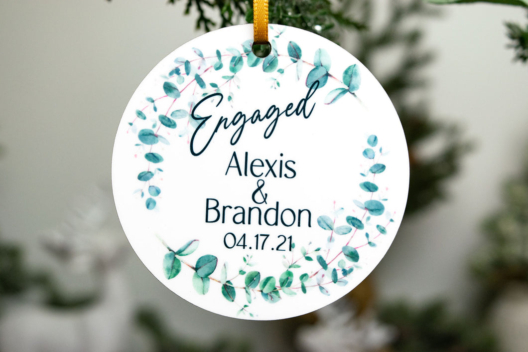 Eucalyptus Engaged Christmas Ornament - Personalized Engagement Gift