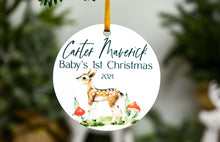 Load image into Gallery viewer, Personalized Woodland Fawn Baby First Christmas Ornament - Baby Name Ornament
