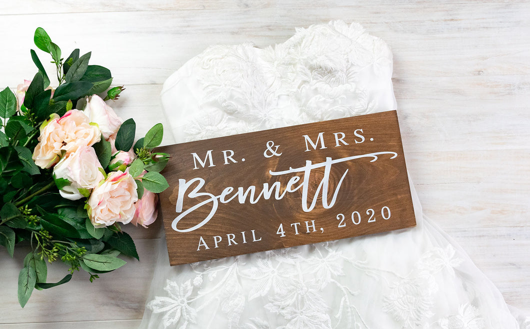 Mr and Mrs Last Name Sign with Wedding Date