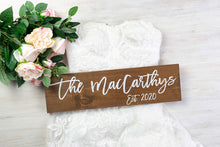 Load image into Gallery viewer, Modern Wooden Last Name Wedding Sign with Established Year
