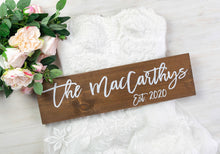 Load image into Gallery viewer, Modern Wooden Last Name Wedding Sign with Established Year
