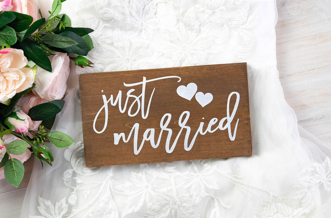Just Married Sign with Hearts