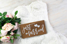 Load image into Gallery viewer, Just Married Sign with Hearts
