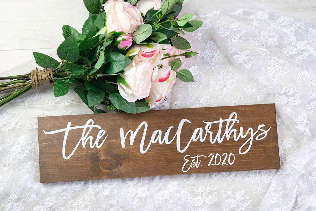 Modern Wooden Last Name Wedding Sign with Established Year