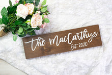 Load image into Gallery viewer, Modern Wooden Last Name Wedding Sign with Established Year
