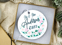 Load image into Gallery viewer, Rose Wreath Mr and Mrs Last Name Ornament - Gift for Newlyweds Couples
