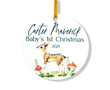 Load image into Gallery viewer, Personalized Woodland Fawn Baby First Christmas Ornament - Baby Name Ornament
