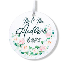 Load image into Gallery viewer, Rose Wreath Mr and Mrs Last Name Ornament - Gift for Newlyweds Couples
