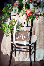 Load image into Gallery viewer, Rustic Wedding Mr and Mrs Chair Signs - 10&quot; by 5.5&quot;
