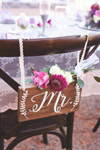 Load image into Gallery viewer, Rustic Wedding Mr and Mrs Chair Signs - 10&quot; by 5.5&quot;

