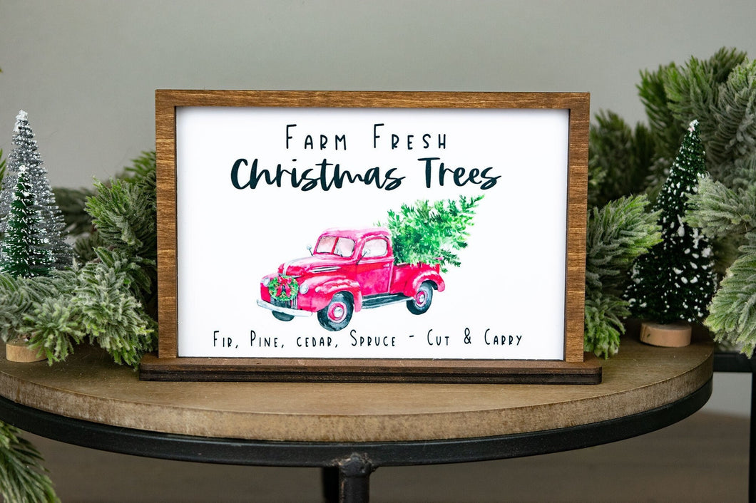 Farm Fresh Christmas Trees Red Truck Mini Sign - Tiered Tray Decor