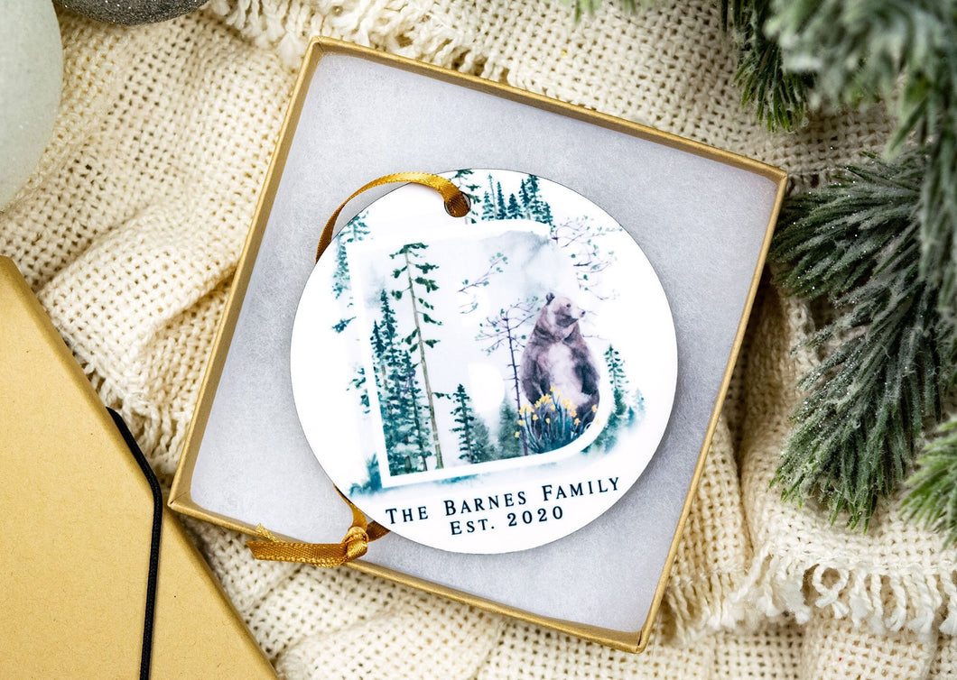 Personalized Rustic Woodland Family Christmas Ornament