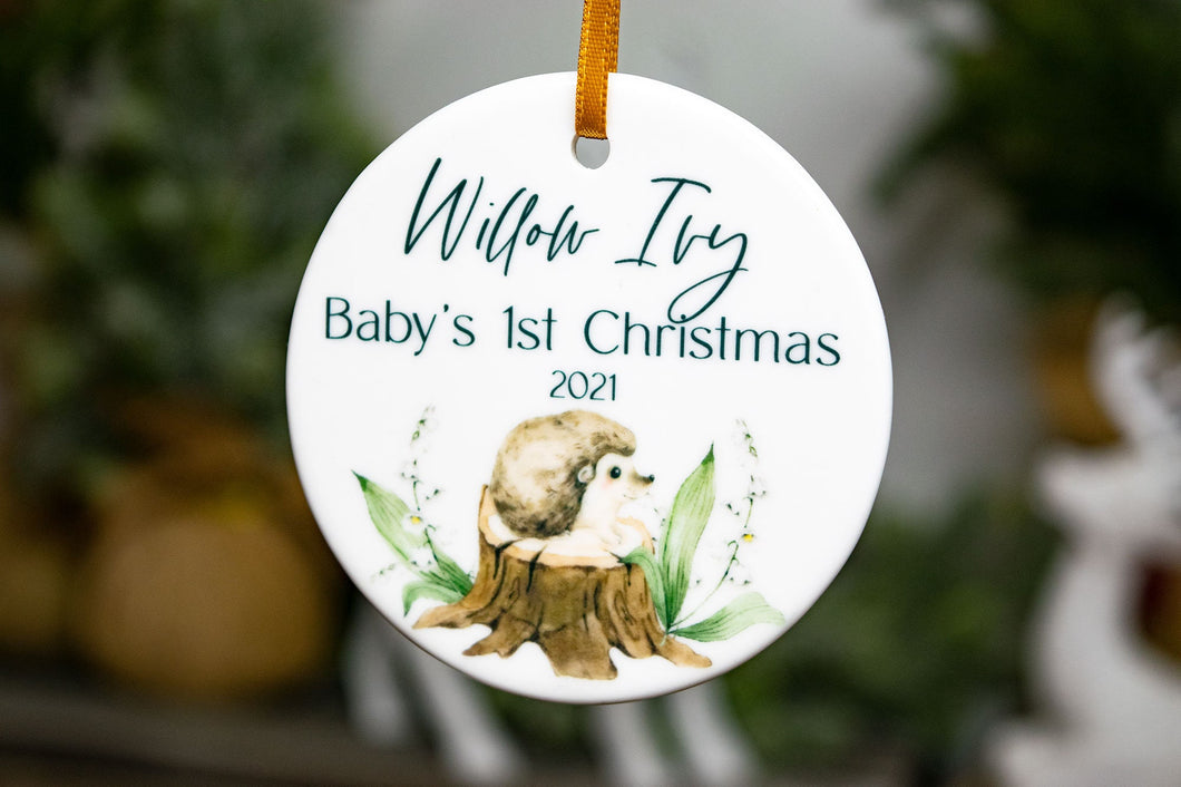 Woodland Hedgehog Christmas Ornament - Baby's First Christmas Ornament