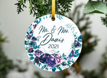 Load image into Gallery viewer, Mr and Mrs Last Name Moody Floral Christmas Ornament - Newlywed Christmas Gift
