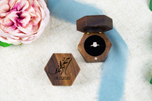 Load image into Gallery viewer, Personalized Leafy Letter Proposal Ring Box - Single Slotted Walnut Engagement Ring Box
