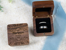 Load image into Gallery viewer, Leaf Pattern Walnut Ring Box with Last Name and Date

