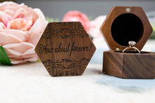 Load image into Gallery viewer, How About Forever Engagement Ring Box with Leaf Detail - Walnut Single Slotted Proposal Ring Box

