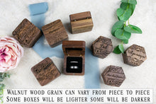 Load image into Gallery viewer, Boho Style Personalized Wedding Ring Box, Walnut Double Slotted Ring Box
