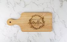 Load image into Gallery viewer, Personalized Floral Wreath First and Last Names Cutting Board
